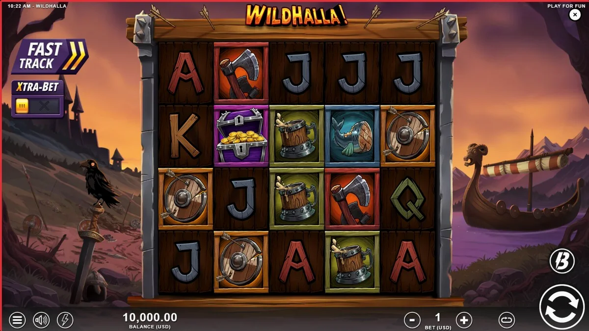 Interface do jogo de caça-níqueis Wildhalla com tema nórdico e vikings
