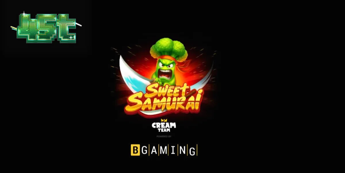 O personagem principal, um brócolis samurai, observando a grade de jogo do slot Sweet Samurai